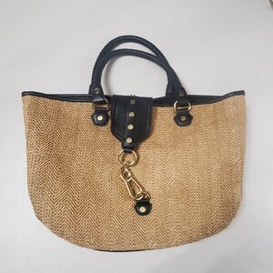 Olivia + Joy Woven Shoulder Bag / Tote Gold Tone Hardware, Faux Leather Trim